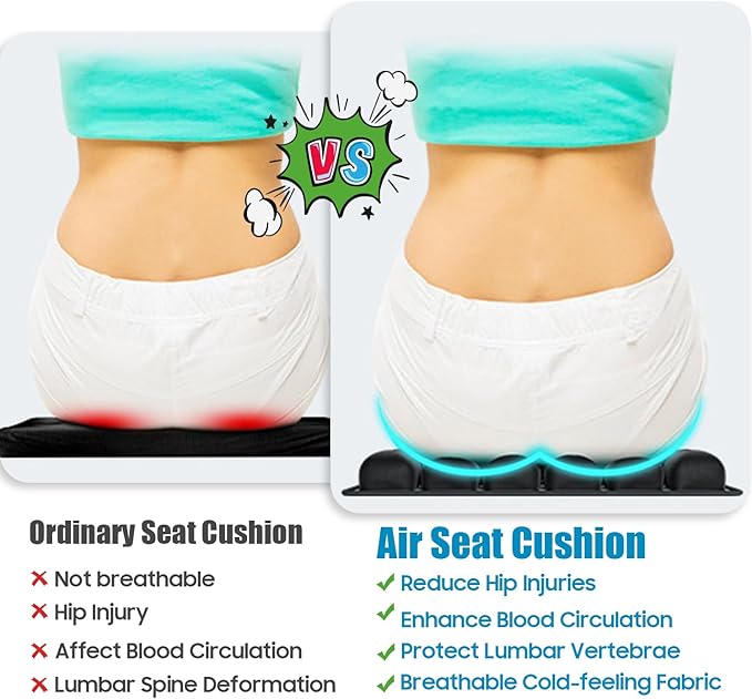 Kimburg 3D Inflatable Seat Cushion, Pressure Relief Design, Protect Lumbar Spine, Portable Travel Seat Cushion Wheelchair Pad for Car Seat, Office Chair, Wheelchair, Stadium