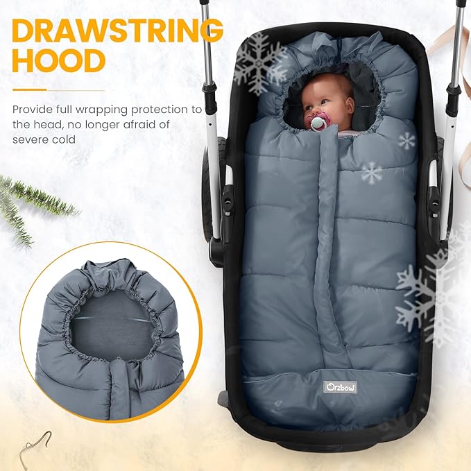 Orzbow Universal Footmuff for Stroller, Winter Warm Baby Stroller Bunting Bag, Waterproof Windproof Warm Polar Fleece Lined for Toddler Stroller Sleeping Bag, Grey