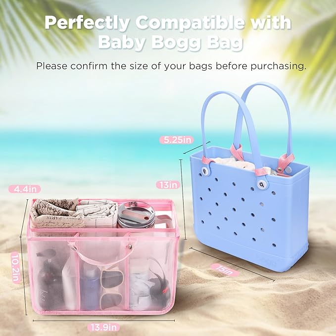 OUTXE Beach Bag Organizer Compatible with Baby Bogg Bag Accessories Inserts, Lightweight Mesh Insert Divider Pouch for Small Bogg Bags, Beach Tote Bags Insert for Organizing