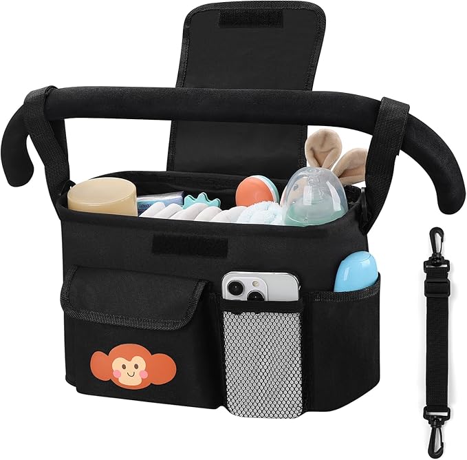 Accmor Universal Stroller Organizer with Cup Holder and Shoulder Strap, Stroller Bag Caddy Organizer Fits for Uppababy, Baby Jogger, Britax Strollers