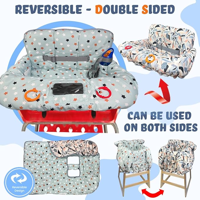 Shopping Cart Cover for Baby and Toddler, Waterproof Grocery Cart and High Chair Cover, Soft Padded Cart Cover for Babies, Universal Fit for Costco, Target and Restaurant High Chairs