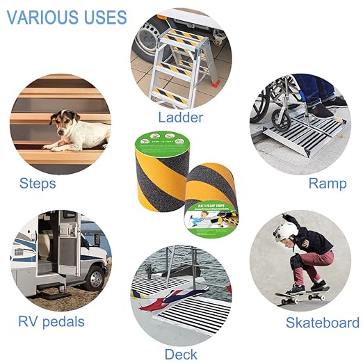 Anti Slip Tape, High Traction,Strong Grip Abrasive, Not Easy Leaving Adhesive Residue, Indoor & Outdoor (6" Width x 190" Long, Black/Yellow)