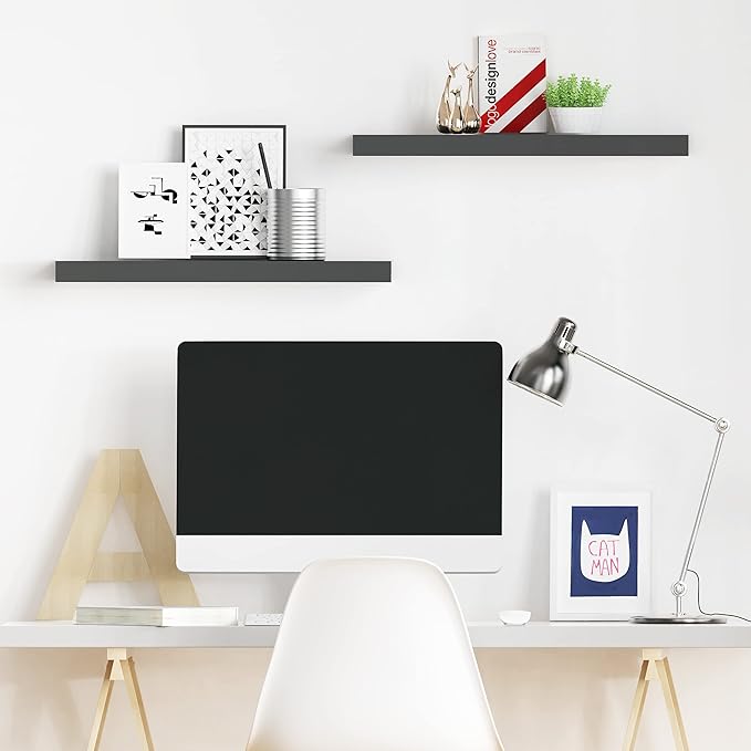 Ballucci Floating Shelves, 24" Wood Wall Shelf Set of 2, with Invisible Brackets for Bathroom, Living Room, Bedroom, Kitchen, Nursery, 6" Deep, Black