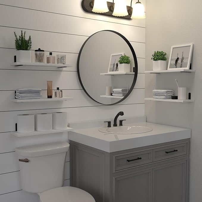 Floating Shelves, 5 Sets Wall Shelves, Wooden Floating Shelves for Bedroom Wall Décor, Wall Mounted Floating Bathroom Shelf for Storage, Floating Book Shelf, Living Room – White