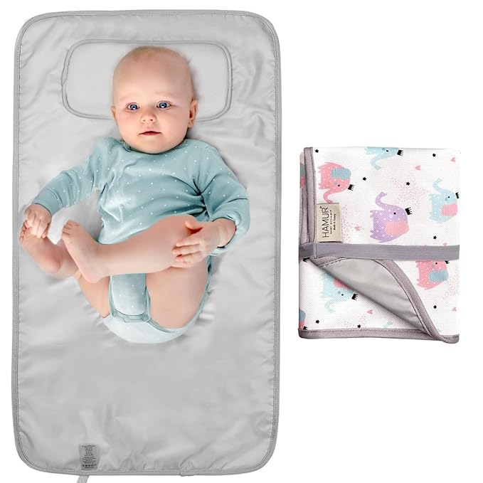 Hamur Home Portable Changing Pad – Waterproof, Washable & Easy Wipe Clean, Foldable Travel Baby Changing Mat for Diaper Bag, Compact & Lightweight, Must-Have for Newborns (Elephant Pattern)
