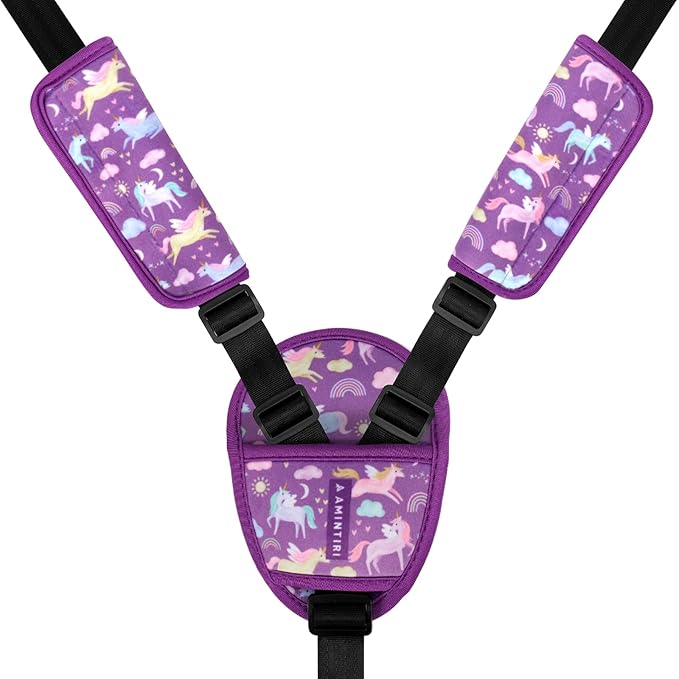 Car Seat Straps Pads for Kids, Ultra Soft Plush Car Seat Strap Covers for Kids, Infant Carseat Shoulder Pad, Hip Support for Car Seats, Pushchair, Baby Stroller. (Unicorn World)