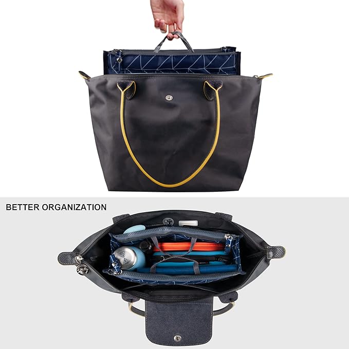 Vercord Updated Purse Handbag Organizer Insert Liner Bag in Bag 13 Pockets Navy Blue Medium