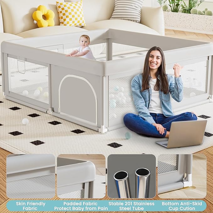 Baby Playpen 50x50 Inch, Play Pens for Babies and Toddlers Baby Fence Play Yards for Indoor & Outdoor with Breathable Mesh Anti-Fall Playpen