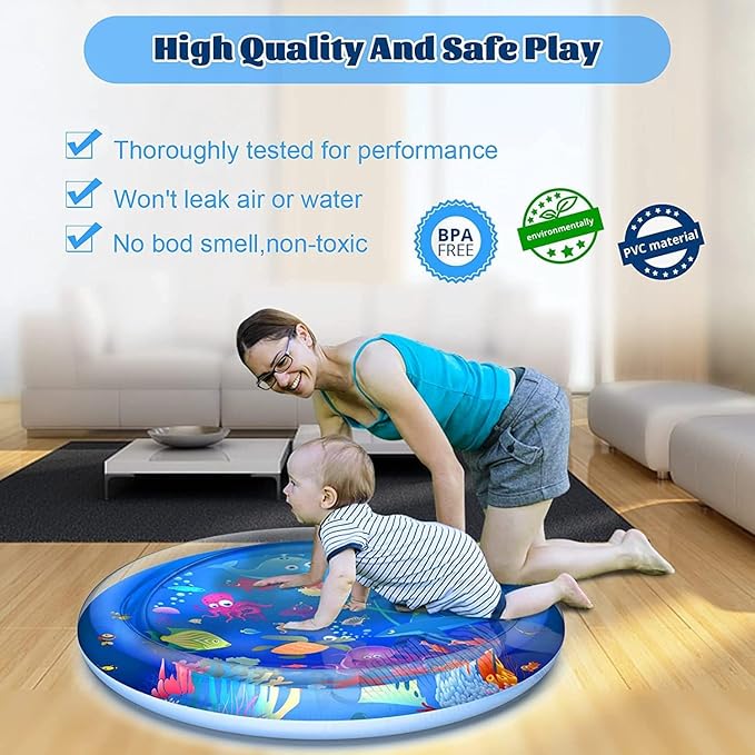 Faburo 40" X 40" Large Tummy Time Water Mat for Babies, XL Baby Water Play Mat, Infant Water Sensory Baby Tummy Time Play Mat for 3 6 9 12 Months Toddlers (40in XL)
