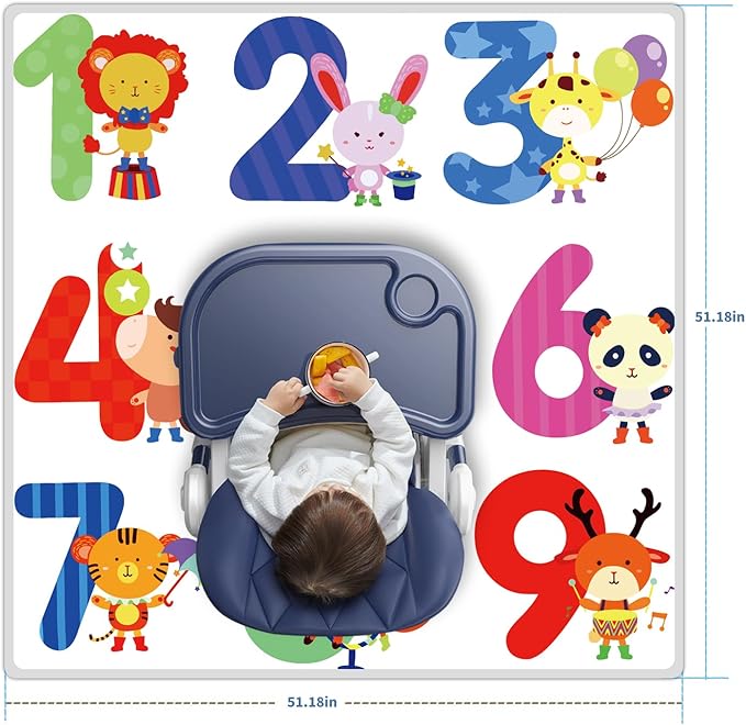 High Chair Splash pad, 51" 51 Non-Slip Waterproof Multi-Purpose Splash pad, Washable Splash pad for high Chair Floor Protection Table Cloth Portable Early Education Picnic Play mat (2)
