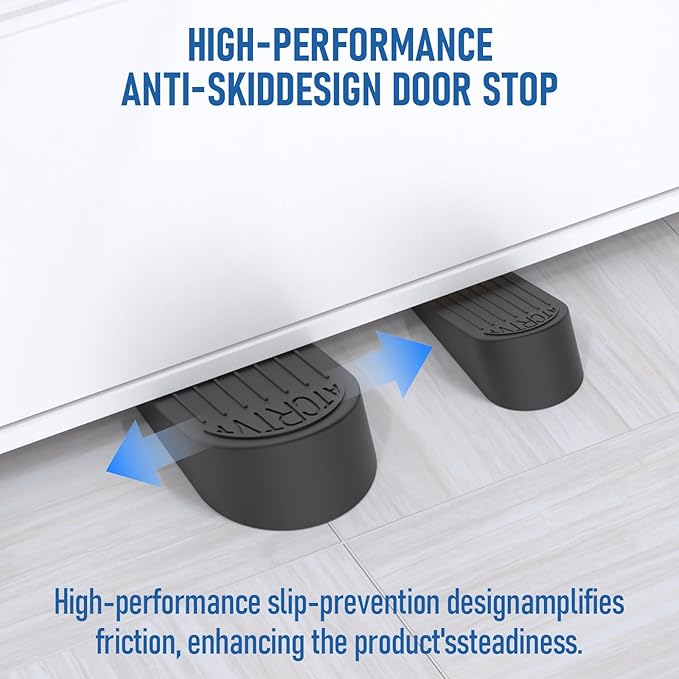 Rubber Widened Door Stopper Wedge – 2 Pack Black Door Stoppers Wedge for Bottom of Doorstop, Door Stop for Heavy Duty Doors with Self Adhesive Holder Ideal for Commercial & Home,Schools, Offices