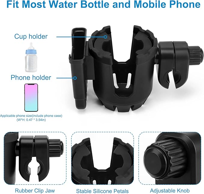 Accmor Stroller Cup Holder with Phone Holder, Universal Cup Holder, 2-in-1 Cup Phone Holder for Stroller, Bike, Walker, Wheelchair