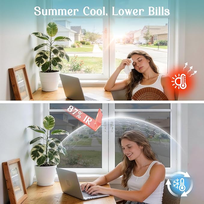 Haton Window Privacy Film One Way Window Tint for Home, Sun UV Blocking Heat Control Reflective Mirror Film, No Glue Static Cling See Out Not in Glass Door Covering, Black Silver, 23.6" x 157.4"