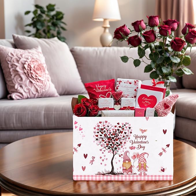 ASKETAM Valentine's Day Basket Gift for Empty Cute Heart Large Storage Bin for Kid and Baby Room Décor (Pink Dwarf Love Tree Hot Air Balloon)