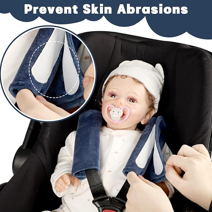 GFU Car Seat Strap Pads for Baby, Soft Shoulder Pads for Comfort, Reversible Seatbelt Covers for Kids, Perfect for Baby Car Seat, Stroller, Swing, High Chair, Size: 6.5 x 6.5 inch, Blue