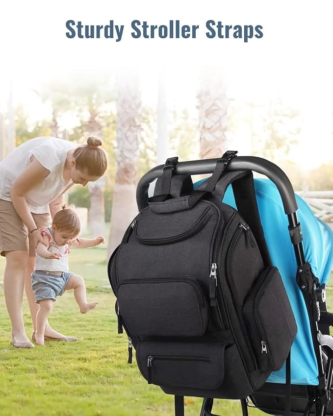 Mancro Diaper Bag Backpack, Multifunctional Baby Bag with Large Capacity and Waterproof Fabric,Diaper Backpack for Moms and Dads with 2 Side Insulated Pockets, Pink and Beige