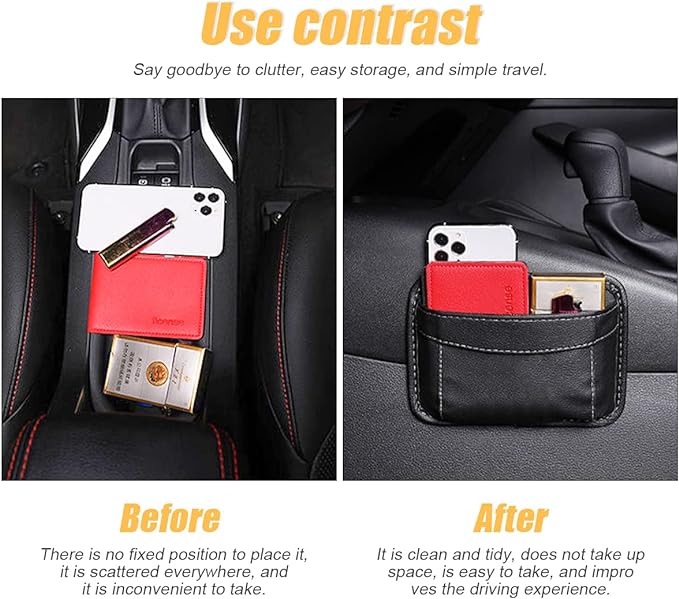 Moly Magnolia Car Seat Side Pocket Organizer, American Flag PU Leather Storage Bag, Pen Phone Holder Tray Pouch Seat Gap Filler, Interior Accessories for Auto Door Window Console (Gray)