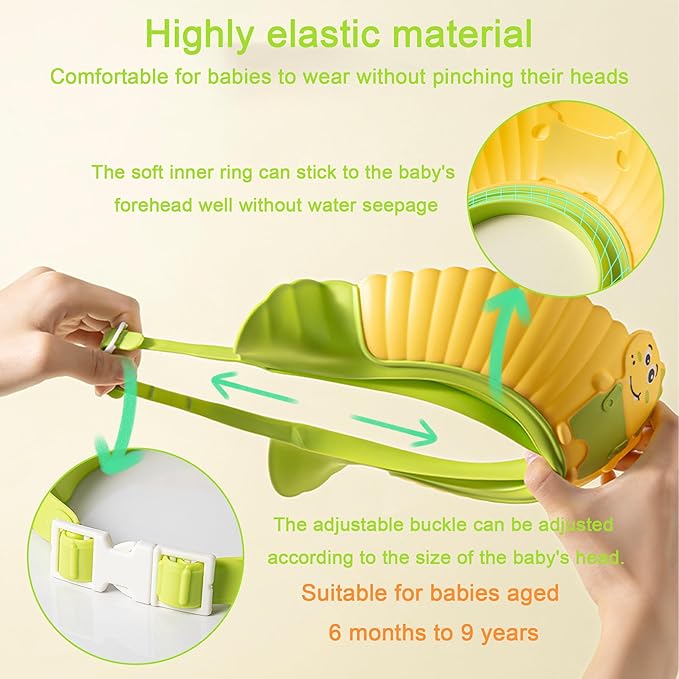 Baby Shower Cap Shield, Shower Cap for Kids, Visor Hat for Eye and Ear Protection for 0-9 Years Old Children, Cute Little Dinosaur Shape Makes The Baby Bath More Fun (Blue)