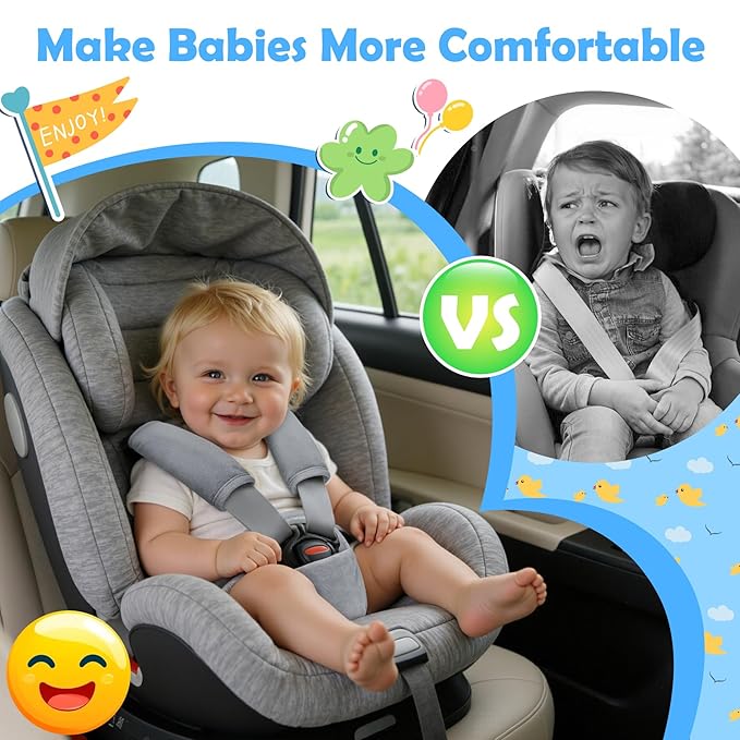 3 Pcs Car Seat Stroller Straps Pads for Baby, Newborn Soft Shoulder Strap and Crotch Covers, Universal Shoulder Straps Pads for Car Seat, Pushchair, High Chair (Grey)