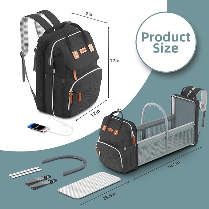 ISMGN Diaper Bag Backpack with Changing Station, Large Diaper Bag, Baby Bag, Multifunctional Diaper Bag, Black