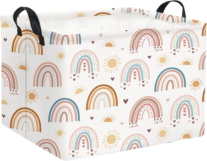 TIBAOLOVER Rectangular Rainbow Basket Baby Kids Storage Basket Cute Kids Toy Storage Bin Organizer Shelf Book Room Decor(Sun Rainbow)