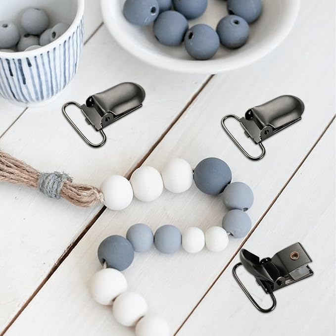 25 PCS 1" Suspender Clips Metal Pacifier Clip Holder for Pacifiers DIY Baby Girl Toy Bibs Garter Making Supplies (Gunmetal, Bulk)