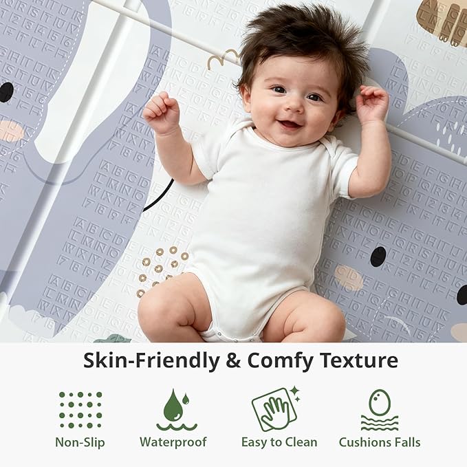 79x71 Extra Large Baby Play Mat for Floor, Foldable Foam Playmat for Babies 0-12 Months & Kids, Non-Toxic Waterproof Baby Mat for Floor, Thick Playpen Mat for Tummy Time Crawling