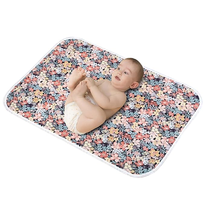 Baby Diaper Changing Pad, 21 5/8" x 31.5" Waterproof Changing Pad Liners - Reusable Soft and Absorbent Portable Changing Mat(Floral3-1PCS)