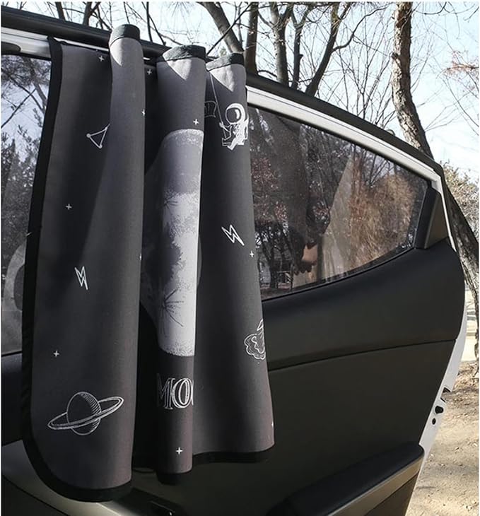 BEBEDECO Magnetic Car Sun Shade Curtain for Side Window – Sun Blocker and UV Protector for Baby, Kids, and Pets – Universal Fit with Built-in Magnets for Steel-Framed Door (Moon)