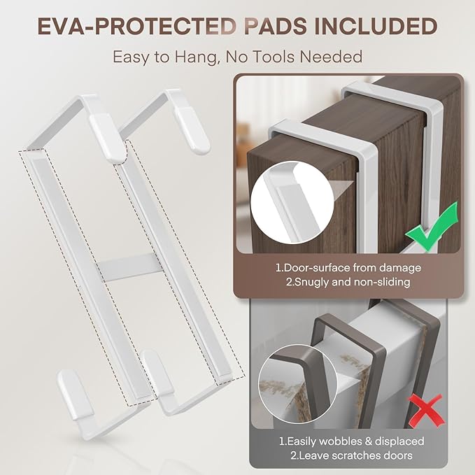 FYY 2 Packs Over The Door Hooks, Double Sided Door Hanger Hook - Heavy Duty No Drill Wall Hooks for Hanging Coats, Towels, Bags, Kitchen Closet Fits Most Doors Up to 1-7/8" Thickness (5.12" L, White)