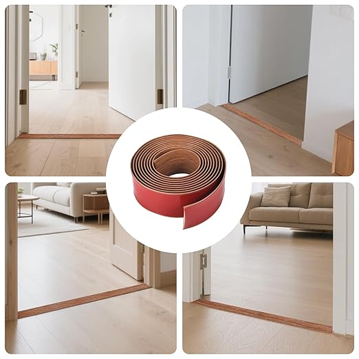 Vinyl Floor Transition Strip, Self Adhesive Floor Cover Strip PVC Laminate Threshold Strip Bar Flat Divider Strip for Joining Floor Gaps, Doorways Threshold, Carpet, 2" Wide (Brown Wood Grain, 3.28Ft)
