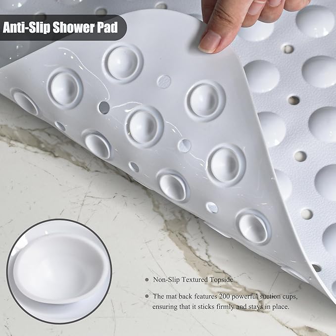 Bathtub and Shower Mats, 28 x 15 Inch Non-Slip Bath Mat, Machine Washable Bath Tub Mat with Suction Cups & Drain Holes for Bathroom, Beige