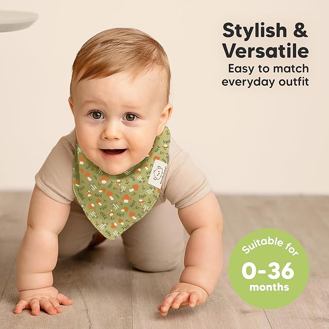 KeaBabies 8-Pack Organic Baby Bandana Bibs for Girls - Super Absorbent Triangle Baby Bibs for Drooling and Teething Infant, 100% Cotton Extra Soft for Newborn, Infant 0-36 Months (Fall Spores)