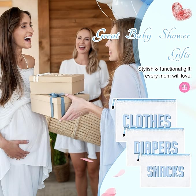 3pcs Hospital Bag Organizing Pouches for Labor and Delivery, Maternity Essentials Diaper Bag Organizer for Mom Travel - Blue/White