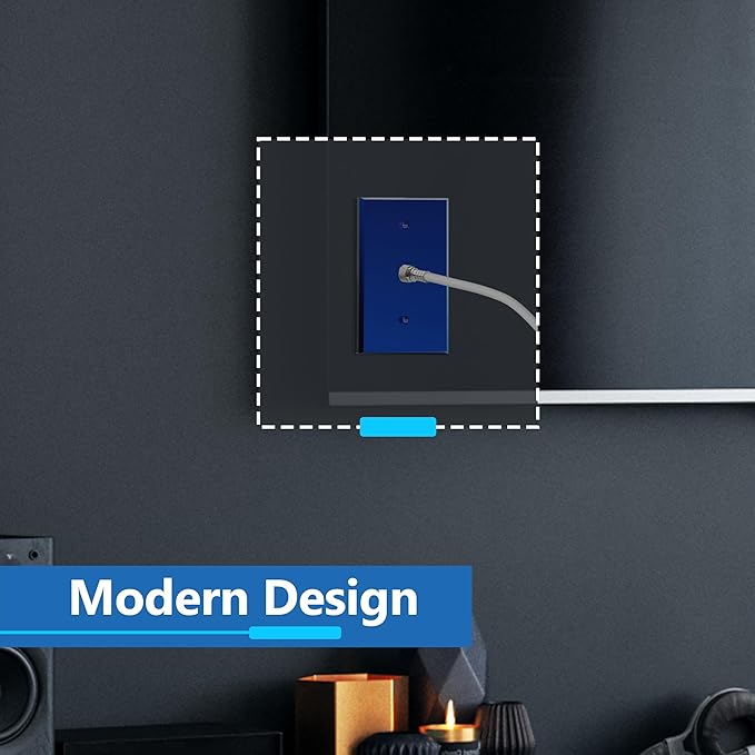 LIDER 0.406" Diameter Hole Wall Plate, Temperature/Impact Resistant, Mirrored, Plexiglass Multimedia Wire Cover, Acrylic glass, Reflective Finish, Modern, Oversized 1-Gang 5.25" x 3.44", Blue