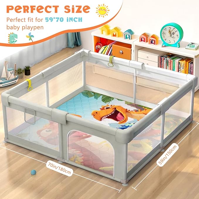 Baby Play Mat for Floor 59 * 71 inch, Extra Thick Soft Cushioning Foam Mat for Kids, Non Slip & Washable Crawling Mat for Toddler, Padded Play Mat for Baby Tummy Time