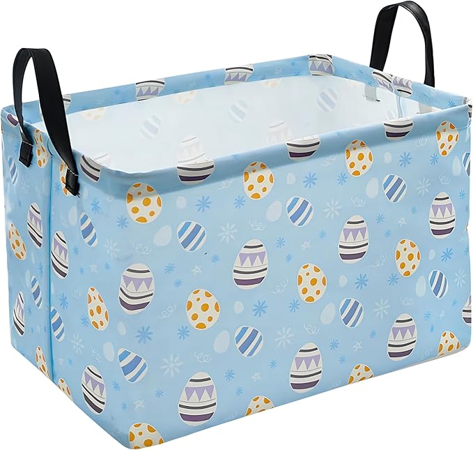 KUNRO Bunny Easter Basket Storage Basket Gift Shelf Basket Storage Bin, Nursery Basket Organizer Box for With Handles for Room Deco