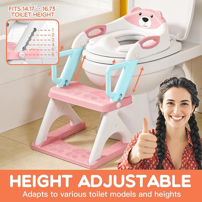 Potty Training Seat, SKYROKU Upgrade Toddler Toilet Seat for Kids Boys Girls,2 in 1 Potty Training Toilet,Splash Guard Anti-Slip Pad Step Stool,New Sector-Shape Stabilized (8899Pro-Pink, Classic)