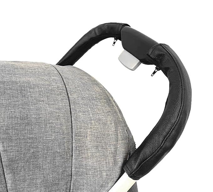 MINILUJIA Soft Smooth Leather Bumper Handlebar Sleeve Protect Case for Baby Stroller Dustproof Protect Cover with Zipper Close One Pair