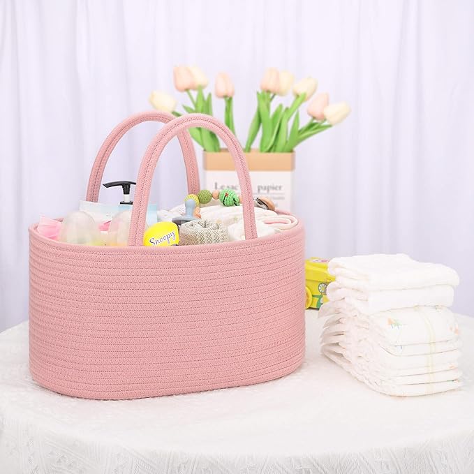 COMSE Baby Diaper Caddy Organizer, Car Caddy, Diaper Change Organizer, Gift Baskets Empty, Portable Tote Bag with Divider, Baby Shower Gifts Newborn Essentials Registry Must Have, Dusty Pink