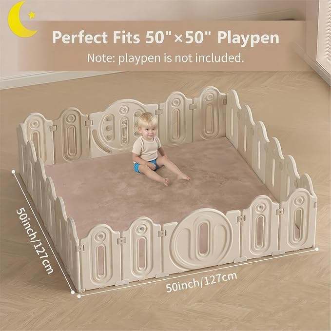 Baby Play Mat for Floor, 1.2″ Thick Foam 59X39 Playpen Mat, Ultra-Soft Velvet for Tummy Time & Crawling, Non-Slip Backing and Easy to Clean, Safe for Infants, Toddlers, and Kids (Lightbrown)