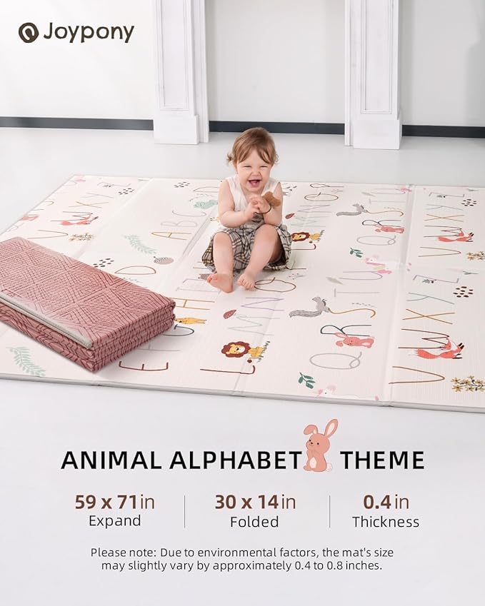 Baby Play Mat 59x71 Inch, 2 in 1 Fabric & XPE Dual-Sided Design Foldable Play Mats for Babies and Toddlers, Waterproof & Anti-Slip Portable Foam Crawling Mat for Floor with Travel Bag