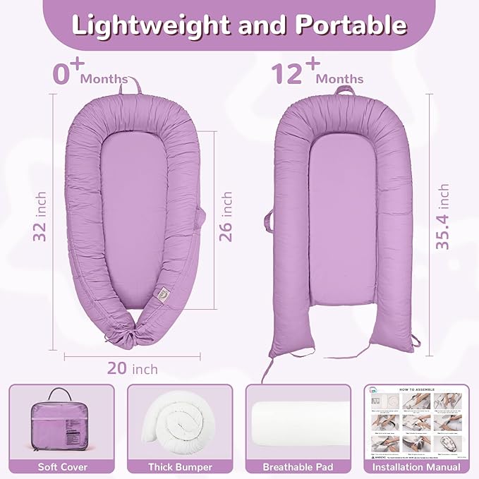 EAQ Baby Lounger, Infant Lounger for Newborn,Portable Baby Nest Cover Breathable & Soft, Newborn Essentials
