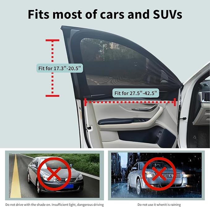 Car Front Side Window Shades,2 Pack Breathable Mesh Car Window Screens Sun Shades Covers for Car Camping