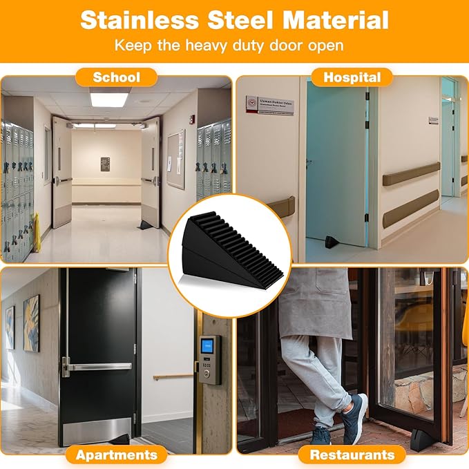 2 Pack Strongest Metal Heavy Duty Door Stop, Large Door Stoppers with Adjustable Spring, Tall Door Wedge up to 3 inch, Door Stoppers for Bottom of Door, Black Rubber Door Stops for Floor Wall
