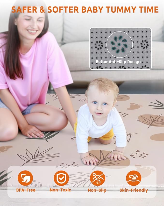 74x50 Playpen Mat Foam Thick, 1 inch Thicker & Waterproof Baby Play Mat for Kids Toddlers Infants Floor Crawling, 1" Cushioning Padded Large Playmat for Indoor Outdoor, Gift for Boys Girls, Boho