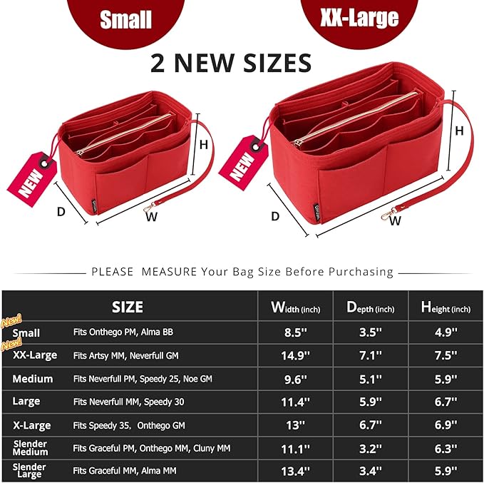OPPOSHE Purse Organizer Insert for Handbags, Softened Felt Bag Insert Organizer for Tote, Compatible with LV, Coach, MK, Kate Spade, Goyard, Longchamp (Red, Slender Medium)