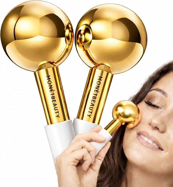 Stainless Steel Ice Globes for Facials (Gold), Durable Cryo Globes Instantly Reduce Puffiness, Tighten Pores and Sinus Relief, Facial Massages and Daily Beauty Routines