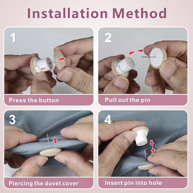 AHAILUOO Duvet Pins & Clips-Double Sided Pin Fasteners - Prevents Comforter from Shifting in Cover,Soft Linen Material Double Sided Pin Fasteners for Quilt,Cushions (6, Pink)