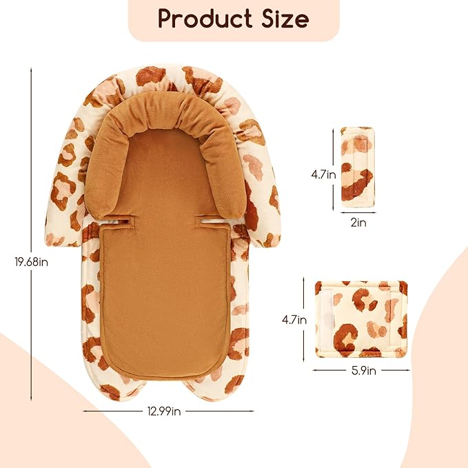 GFU Baby Car Seat Head Support for Newborn, 2 in 1 Infant Car Seat Head Body Support with Strap Pads, Soft Stroller Cushion Pillow Insert for Girls, Fits for Stroller, Swing, Brown